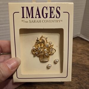 Sarah Coventry Gold and Pearl Brooch & Earring Set NWT